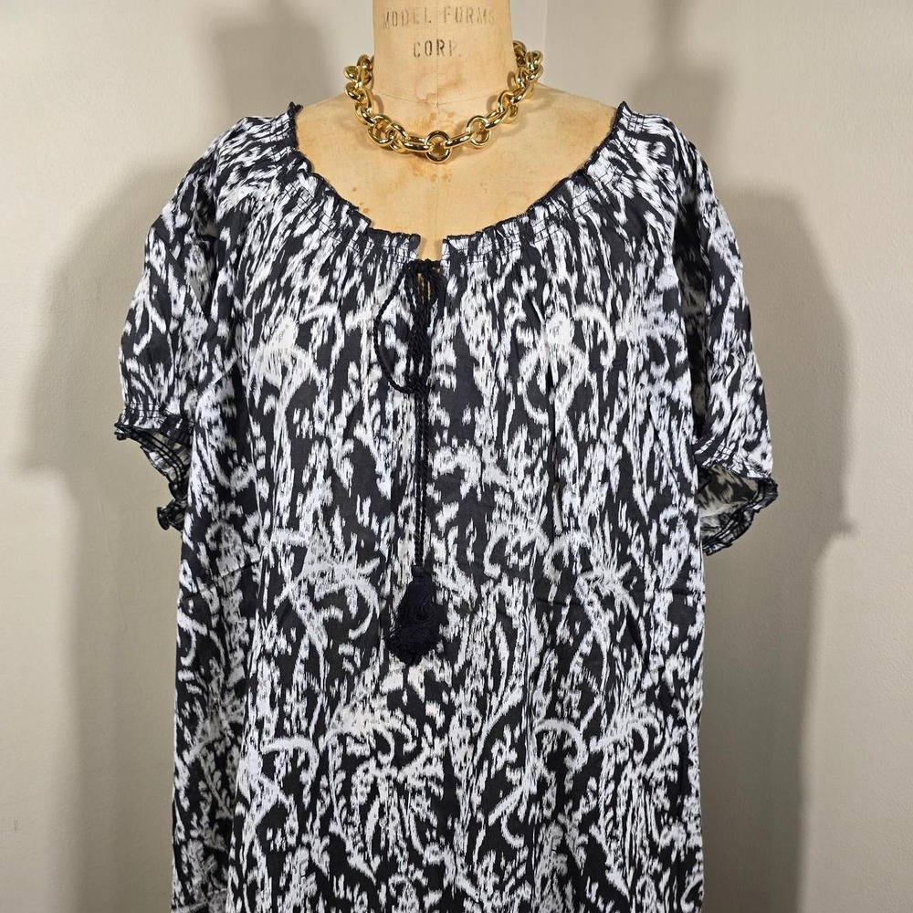 Ellos black & white cotton printed dress size 4X 34/36
